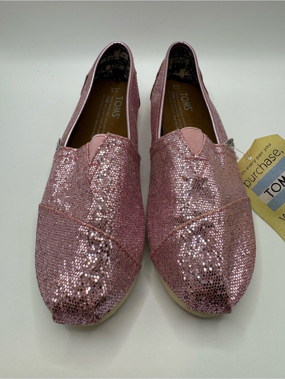 NWT Toms Pink Glitter Classic Slip-On Flats 3Y